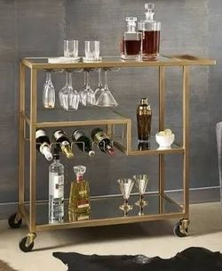 Kelly Clarkson Home Gold Bar Cart with Wine & Glass Storage – $150 OBO