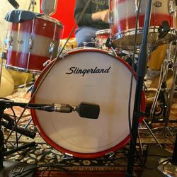 Vintage Slingerland Stage Band Drum Set Red Silver Multicolor Duco Lacquer 