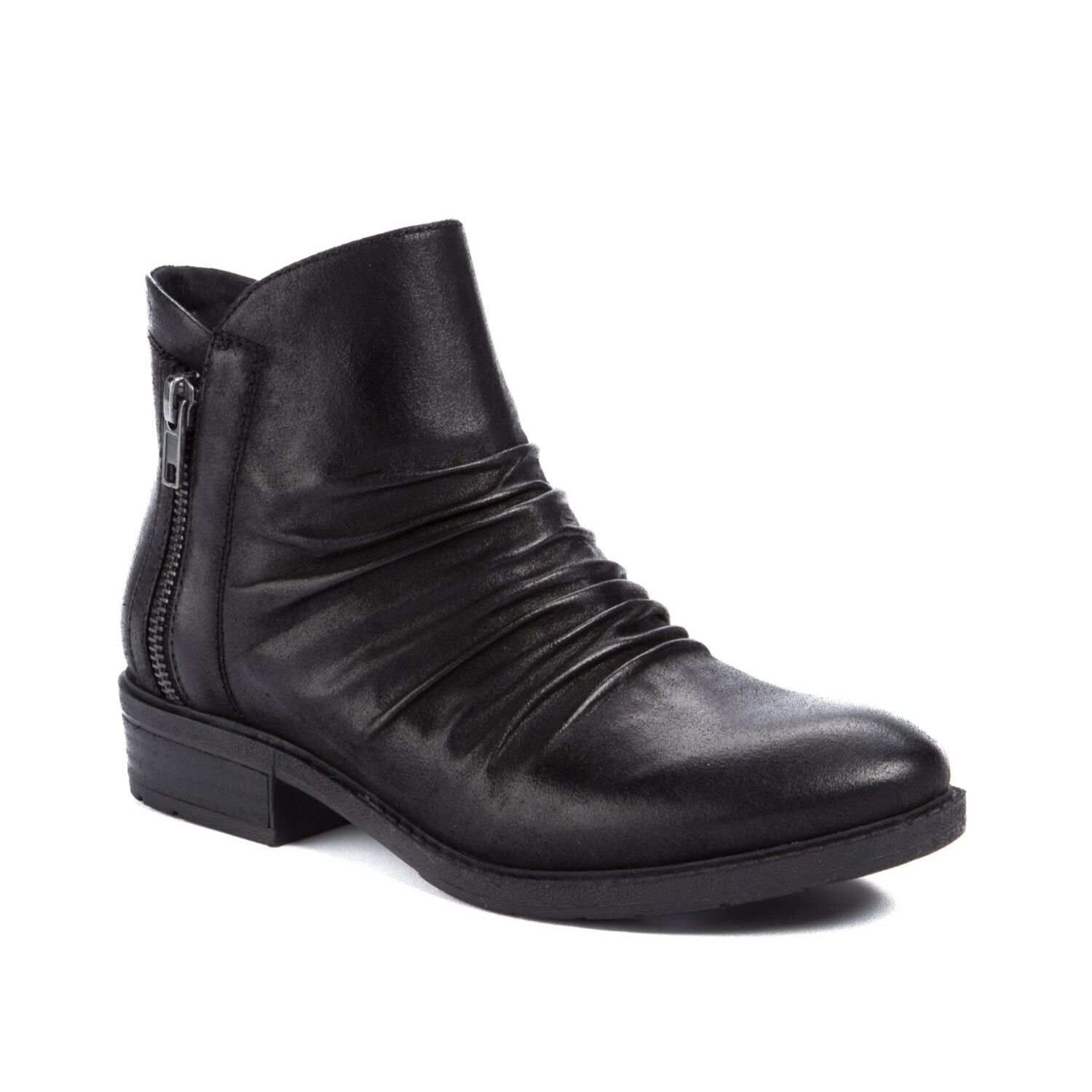 BARETRAPS Black Oiled Faux Leather Ruched Zipper Detail Yuno Ankle Booties