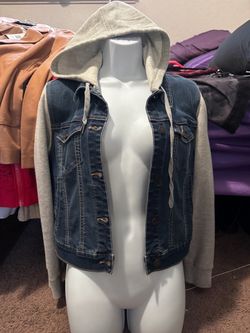 Denim Jacket with Hoodie Sleeves