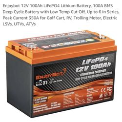 Golf Cart Battery Enjoybot 12 V LiFePO4 Lithium 100A  BMS