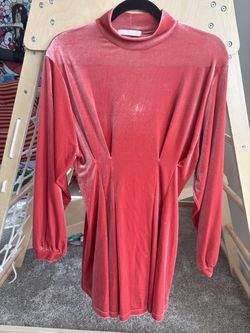 Rose Pink Mock Neck Velvet Mini Dress with Pleated Corset Waist - Size M