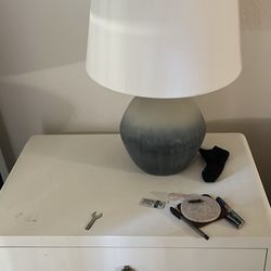     2 Coastal Blue Lamp & White Dresser Set