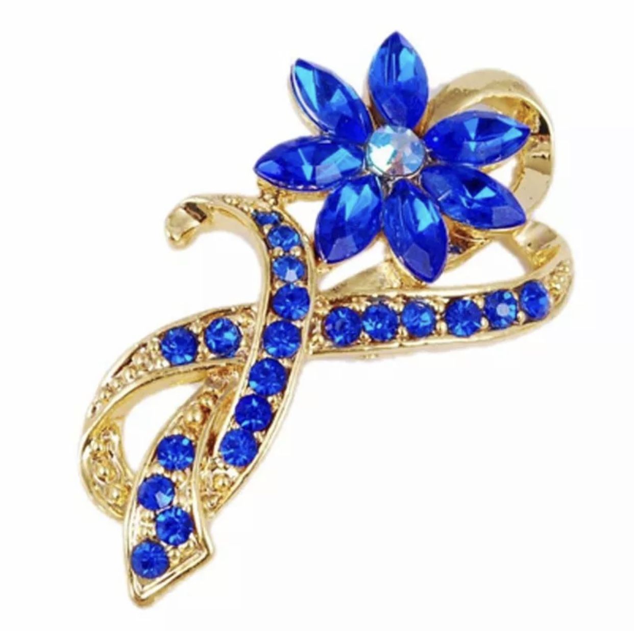 Blue flower rhinestone brooch