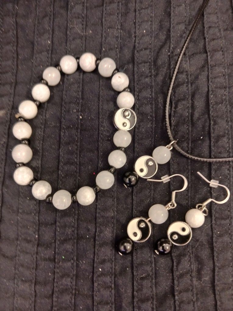 Moonstone & Obsidian Jewelry Set