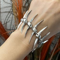 Unsex large chunky silver centipede bracelet For Women Girls 