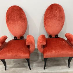 Pair of Sculptural Burnt Orange Velvet Accent Chairs 