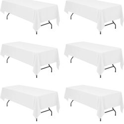 BRILLMAX 6 Pack White Tablecloths for 8 Foot Rectangle Tables 60 x 126 Inch - 8ft Rectangular Bulk Linen Polyester Fabric Washable Cloth Cover for Wed