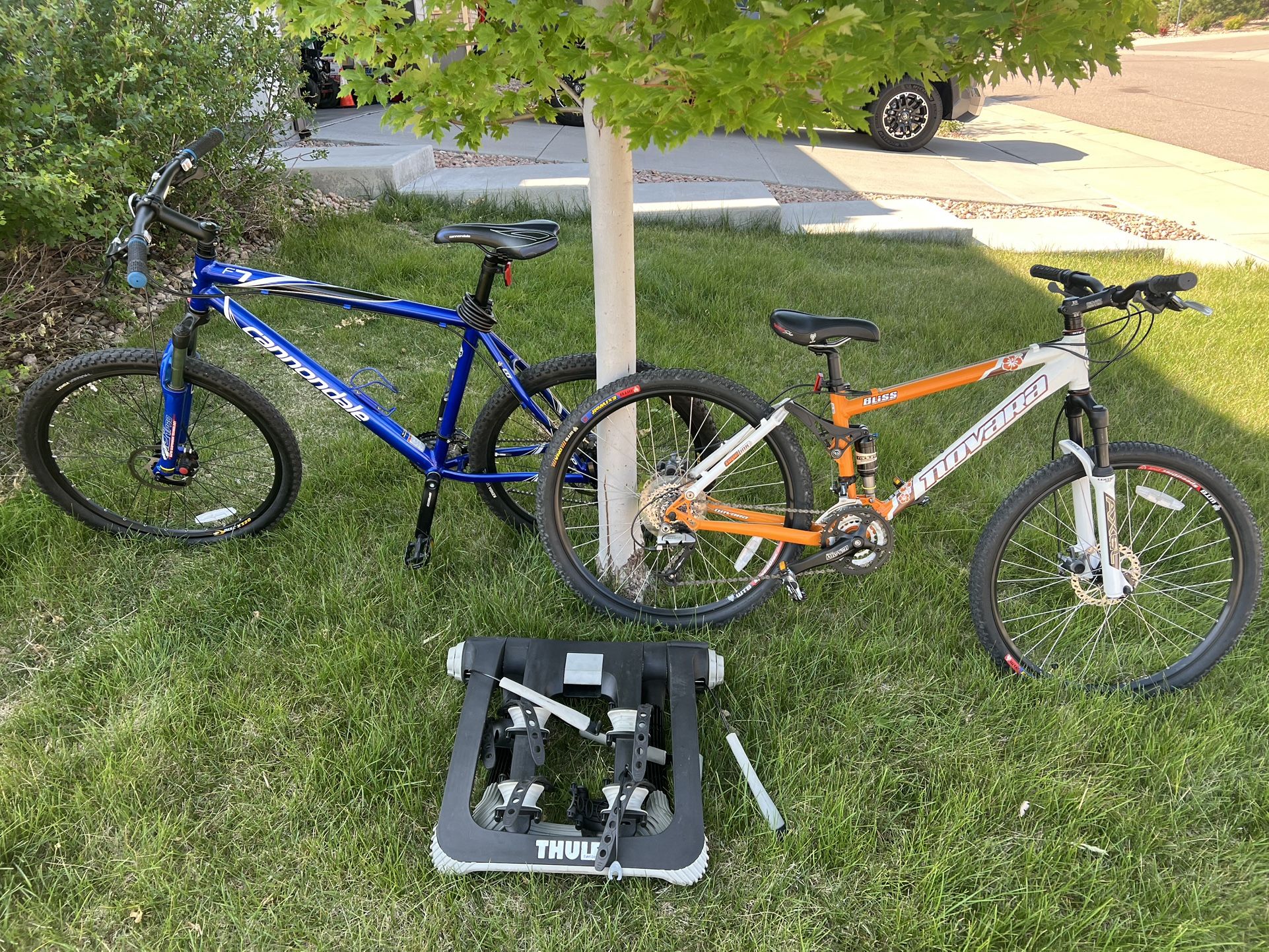 His And Her Quality Bikes Including Thule Bike Rack