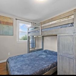 Bunk Bed With A  Full Size Bed Below And Chest With Drawers