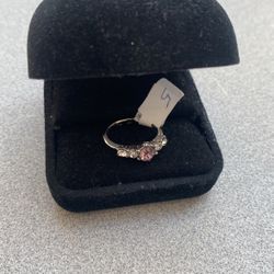 PINK/WHITE STERLING SILVER RING 