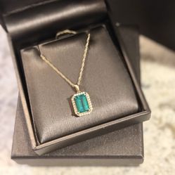 14K Emerald Cut 1/5CT Diamond W/ Halo Pendant