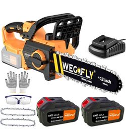 12-Inch Electric chainsaw Kit, (2 x 21V 4.0Ah Battery and Charger) Cordless Chainsaw