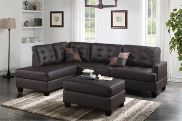 3 Piece Reversible Sectional Set W/ Ottoman – Espresso Color 
