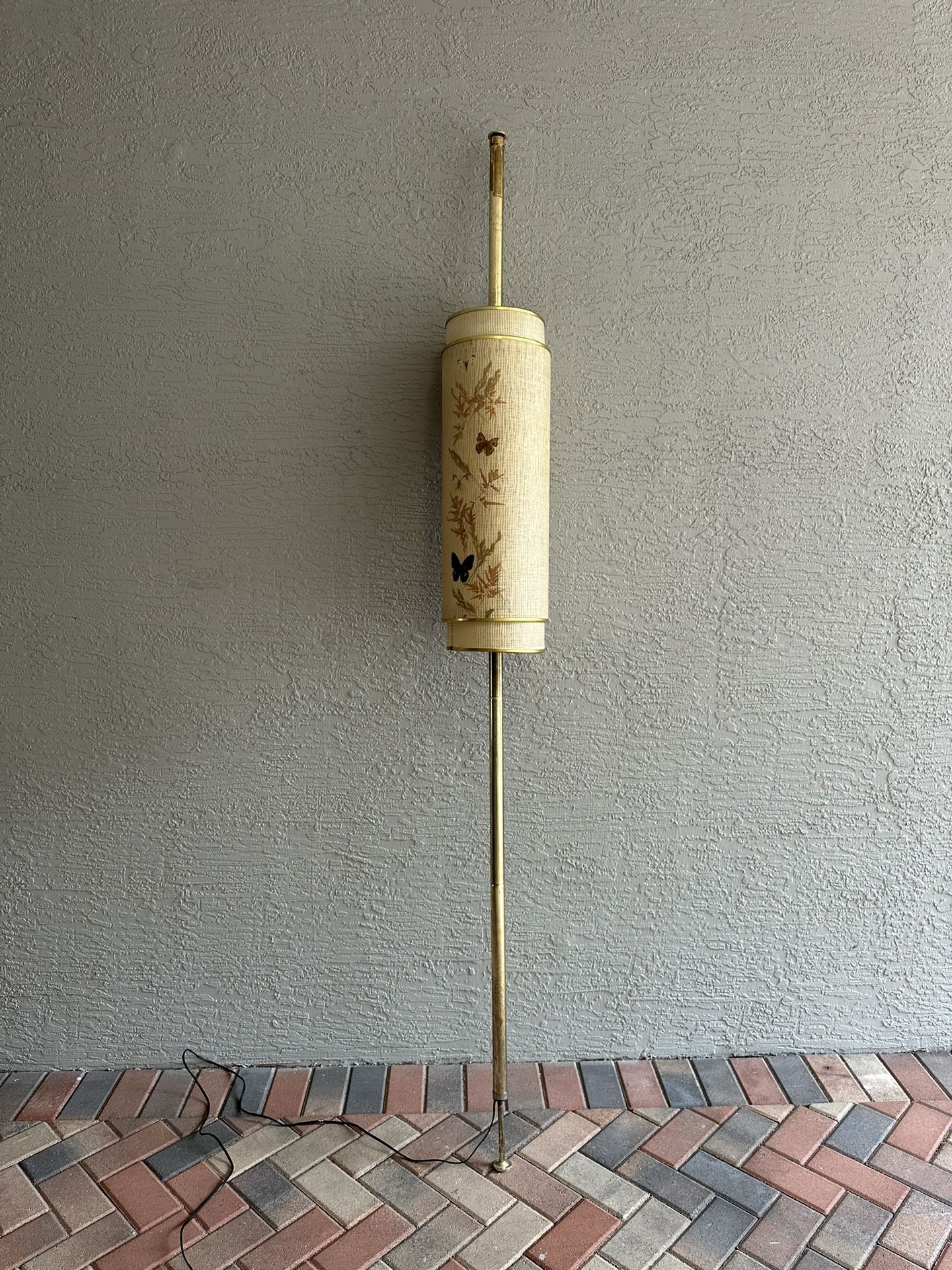 Mid Century Modern Tension Pole Lamp Brass Fiberglass Butterfly Shade Parts