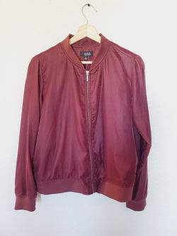 Ana Burgundy Zop Up Jacket Size Large Velvety Velour Soft Material 