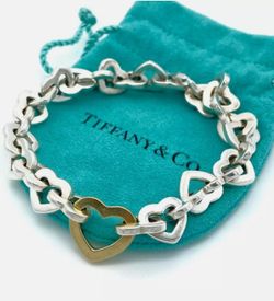 TIFFANY & Co Heart Link Bracelet 18K Gold & Silver 925