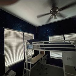 Full Size Loft Bed With Desk And Shelves 