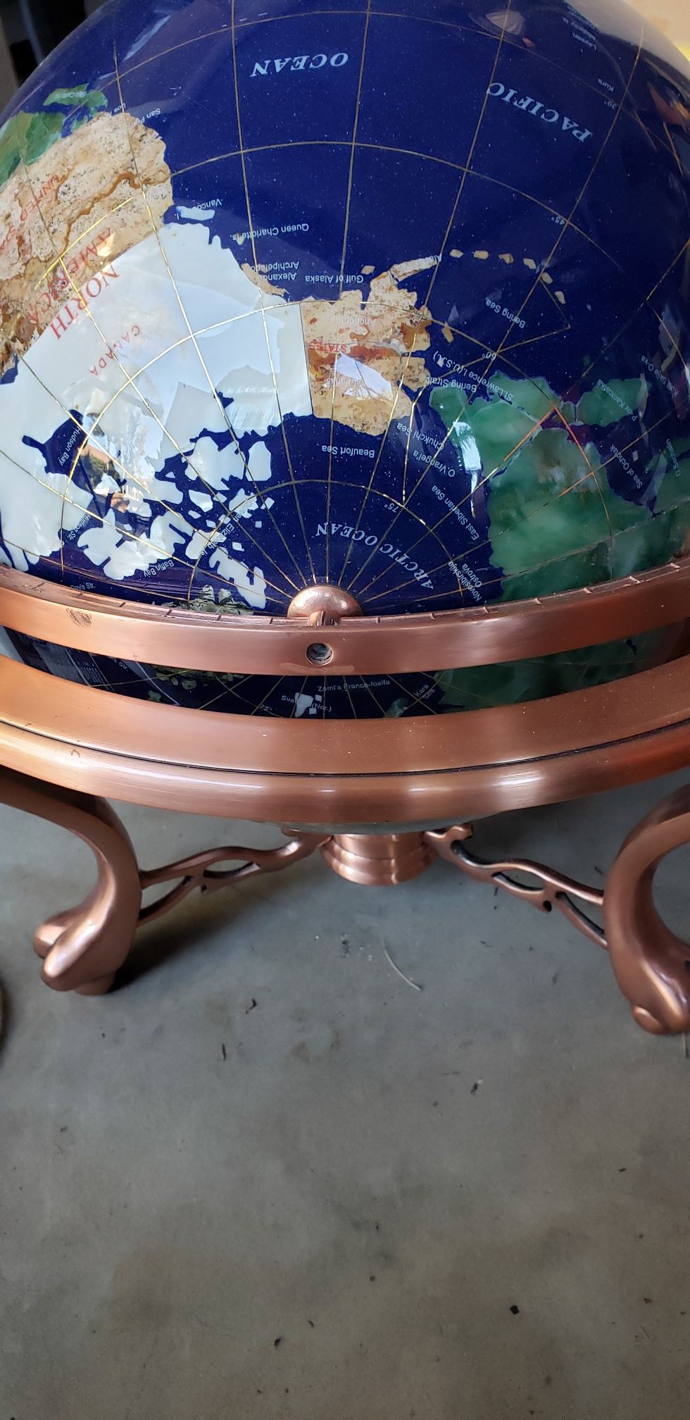 Large gemstone globe with compass