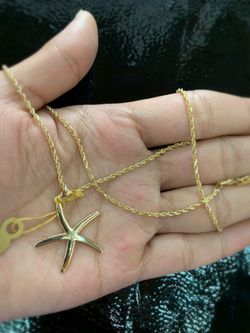 14Kt solid gold starfish pendant with 14Kt gold rope chain 18”