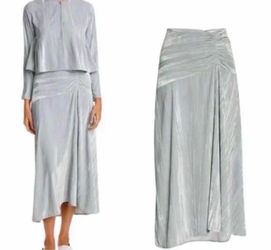 Vince Ruched Velvet Paneled Midi Skirt  Pale Sea Glass Size 8 NWT