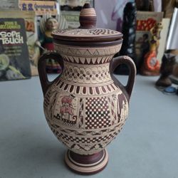 Greek Hand Crafted & Painted Covered Vase Jar Pot Geometric 700BC Copy 8"