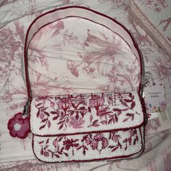 Pink And White Beaded Bag With Flower Charm