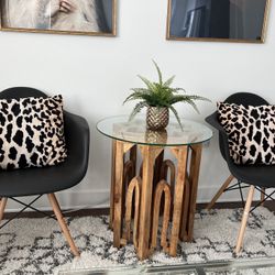 Moroccan Wood Side Table With glass Top