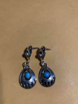 Navajo Earrings Silver Bear Claw Shape