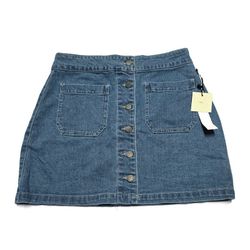 Tgla Womens Blue Jean Mini A-line Skirt Front Pockets Button Fly Size M New