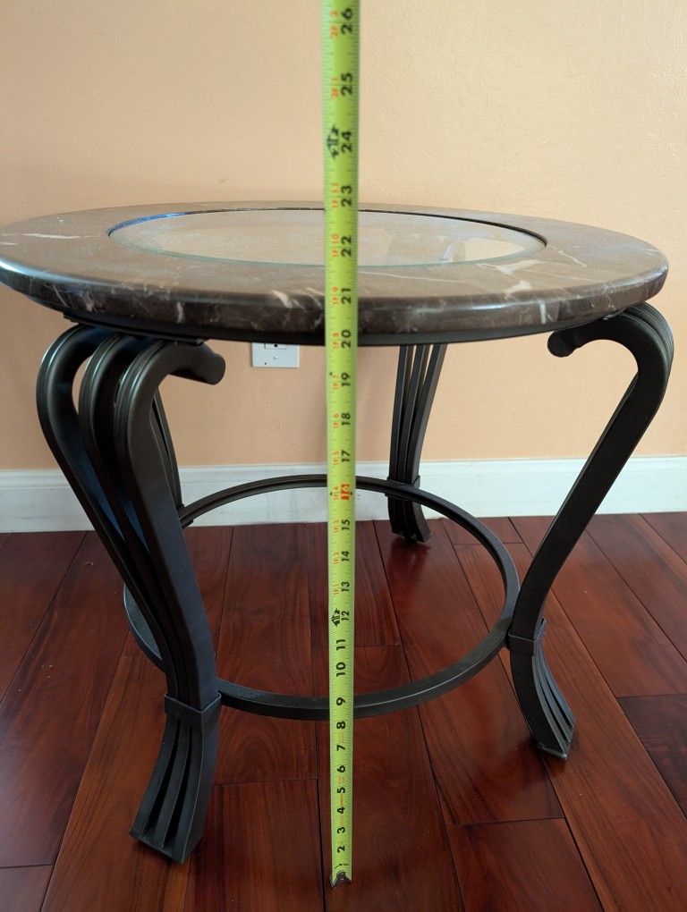 Side Tables Glass/Marble Top And Metal Legs (2)