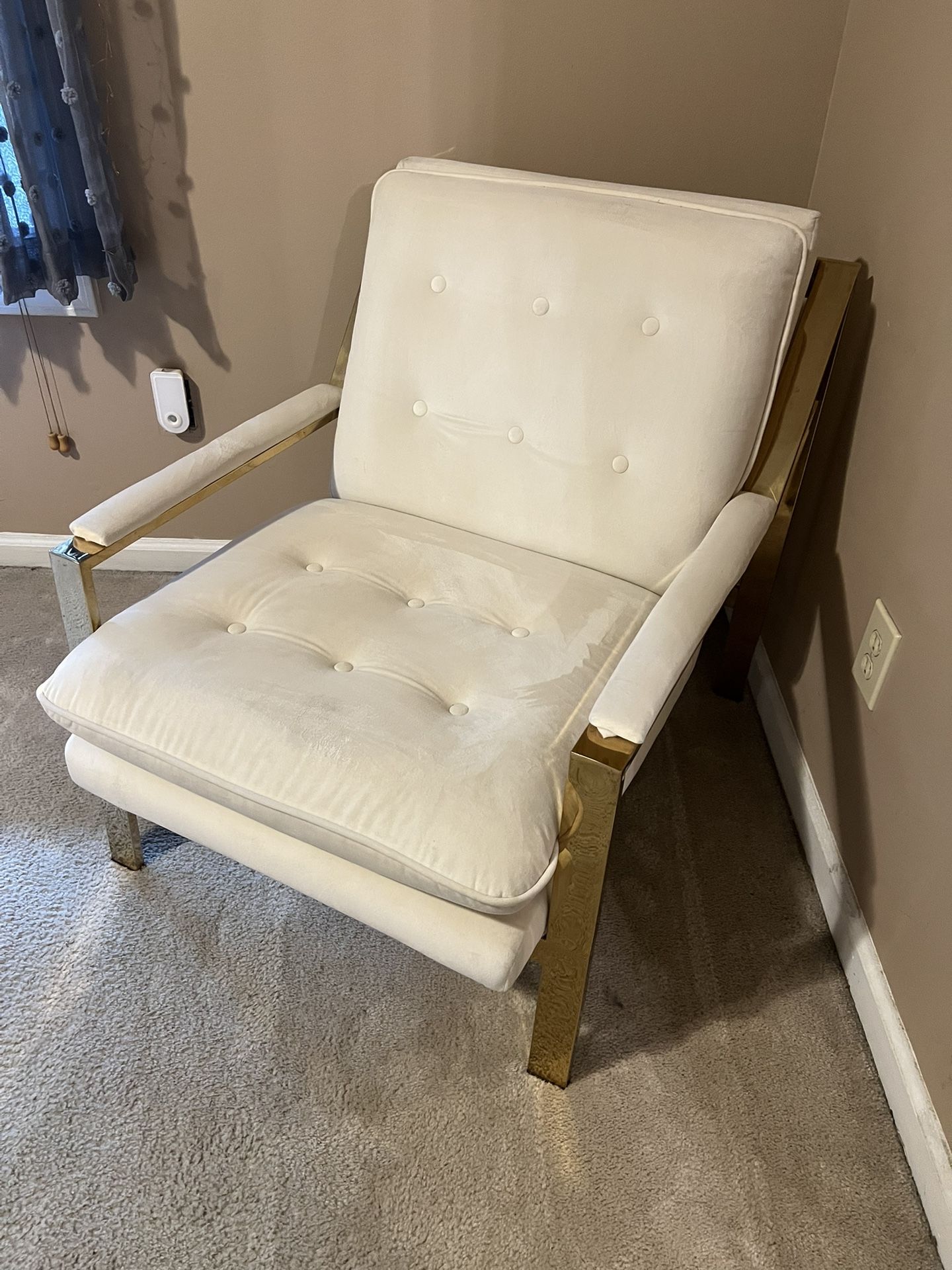 White Velvet And Brushed Gold Accent Chair