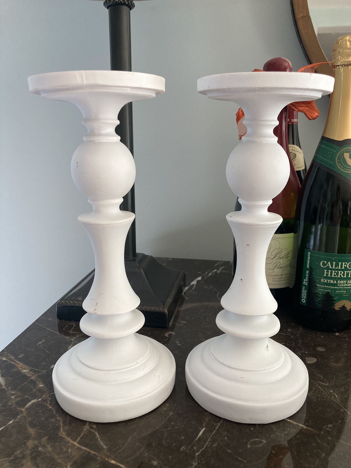 A Pair Of Shabby Chic White Candle Holders
