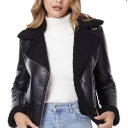 DIASHINY Women's Faux Fur Lined Faux Leather Jacket Small