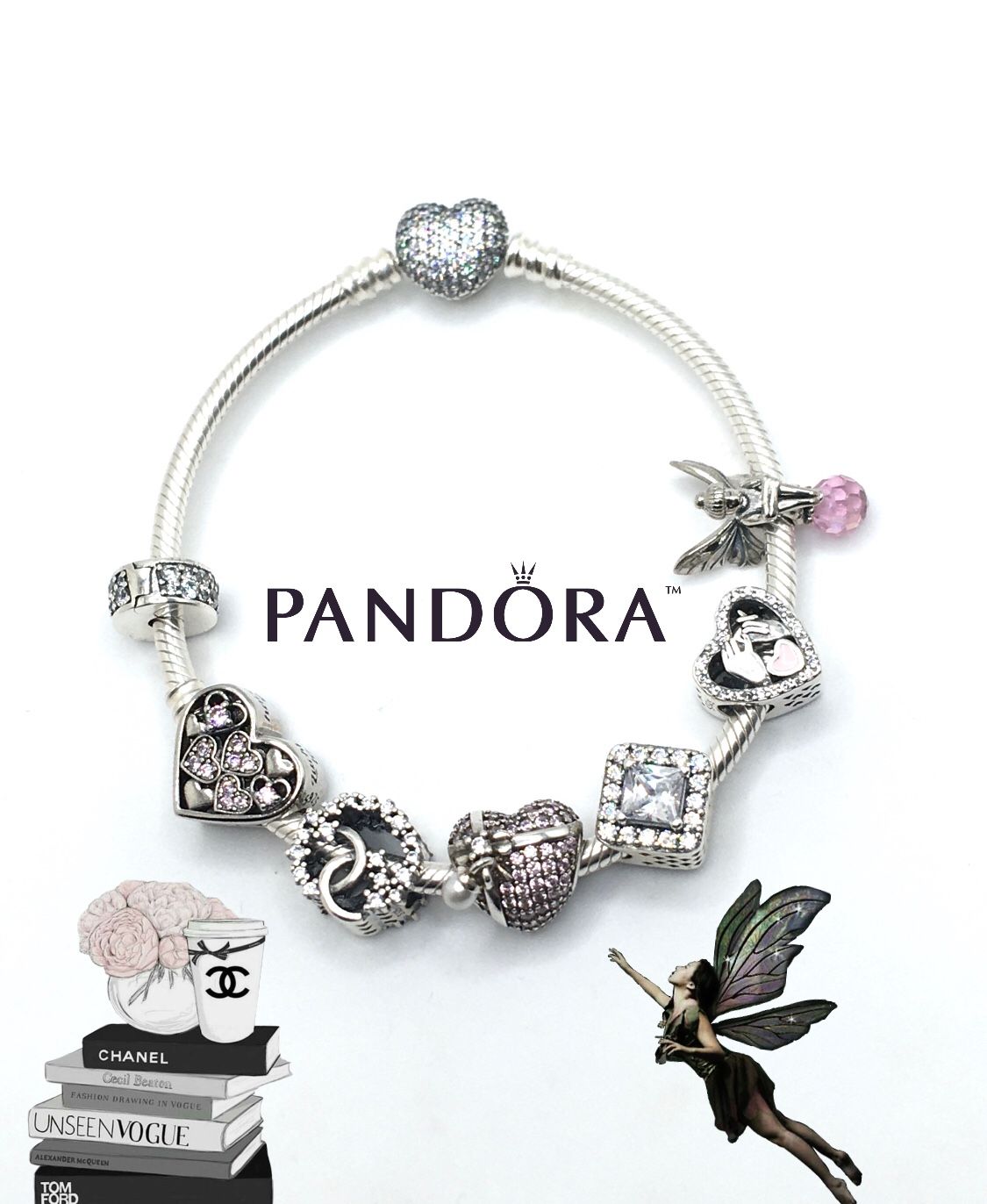 Pandora Bracelet With Mix 925 Charms& x2 Pandora Beads for Sale in