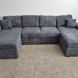 ✅️✅️4 pc  corduroy fabric sectional sofa with double chaise ✅️✅️