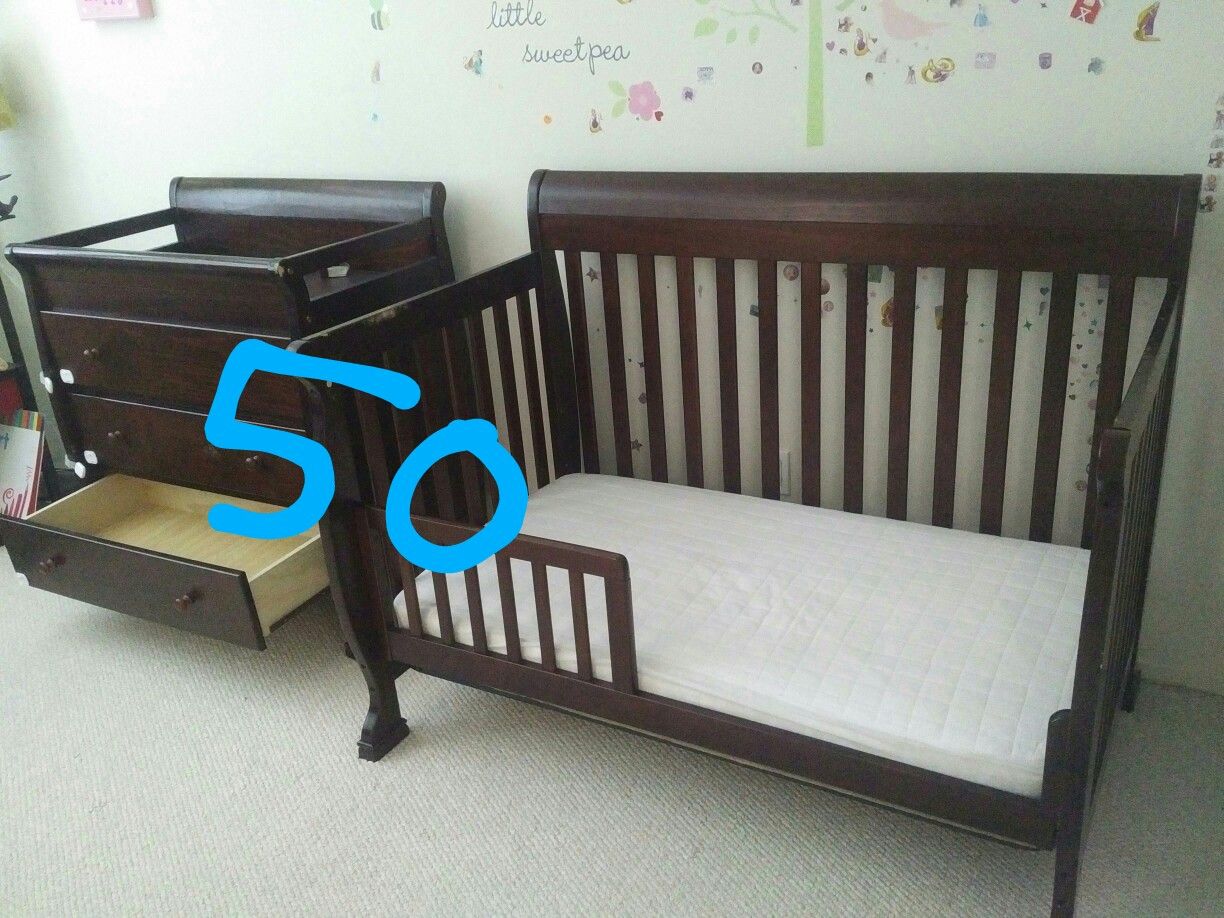 convertible crib to toddler bed and dresser with changing table