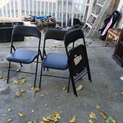 Set Of 3 Metal Folding Chairs, Portable Stackable 