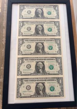 Framed Sequential Serial Number $1 Bills