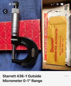Micrometer O-1" Range Starrett 436-1 Outside