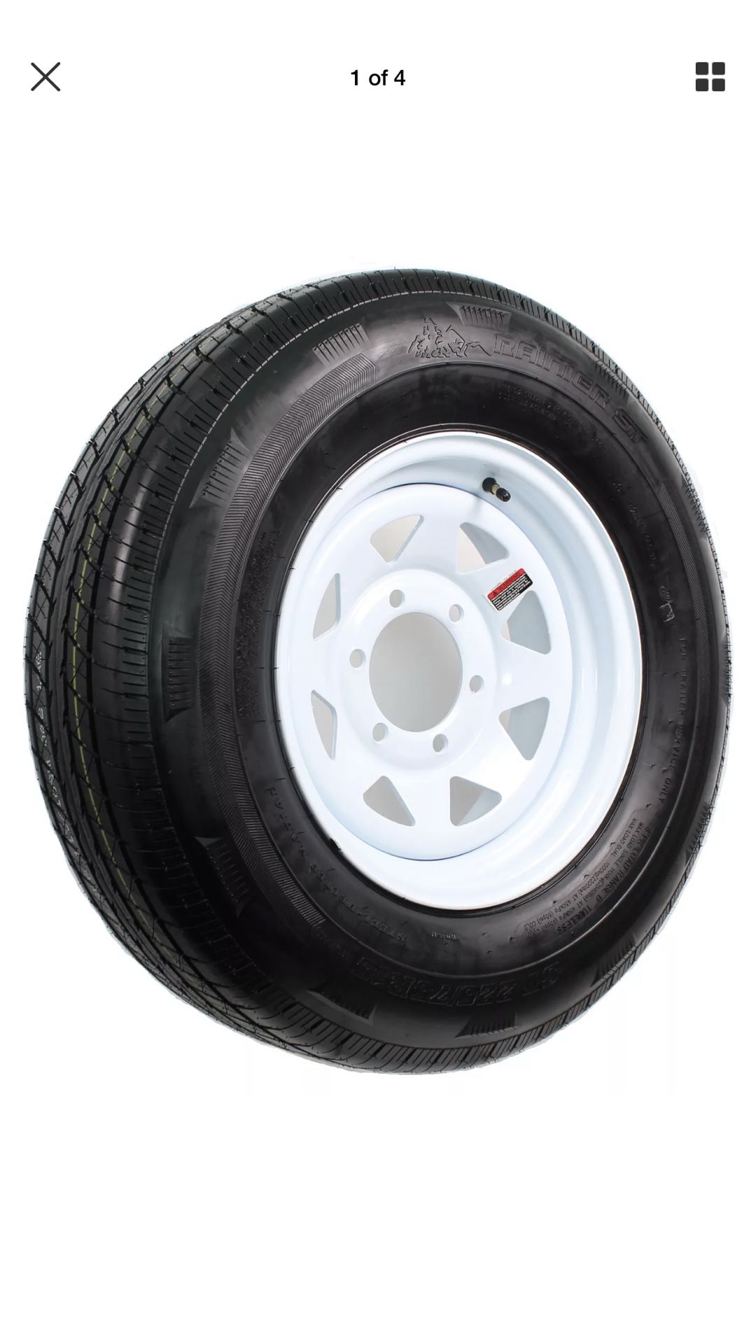 Radial Trailer Tire On Rim ST225/75R15 225/75-15 10 ply 6 Lug Wheel White Spoke