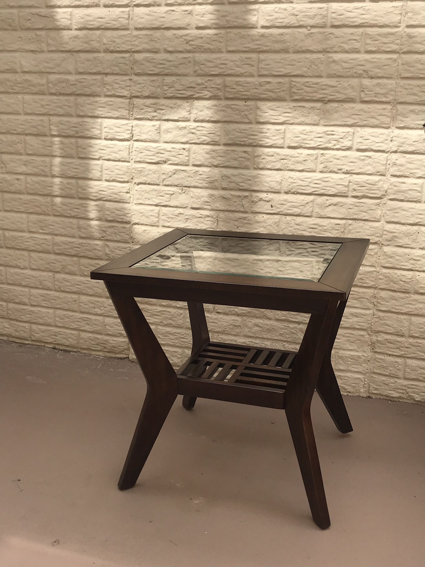 2 END TABLES- WOOD & GLASS ($80 for the pair)