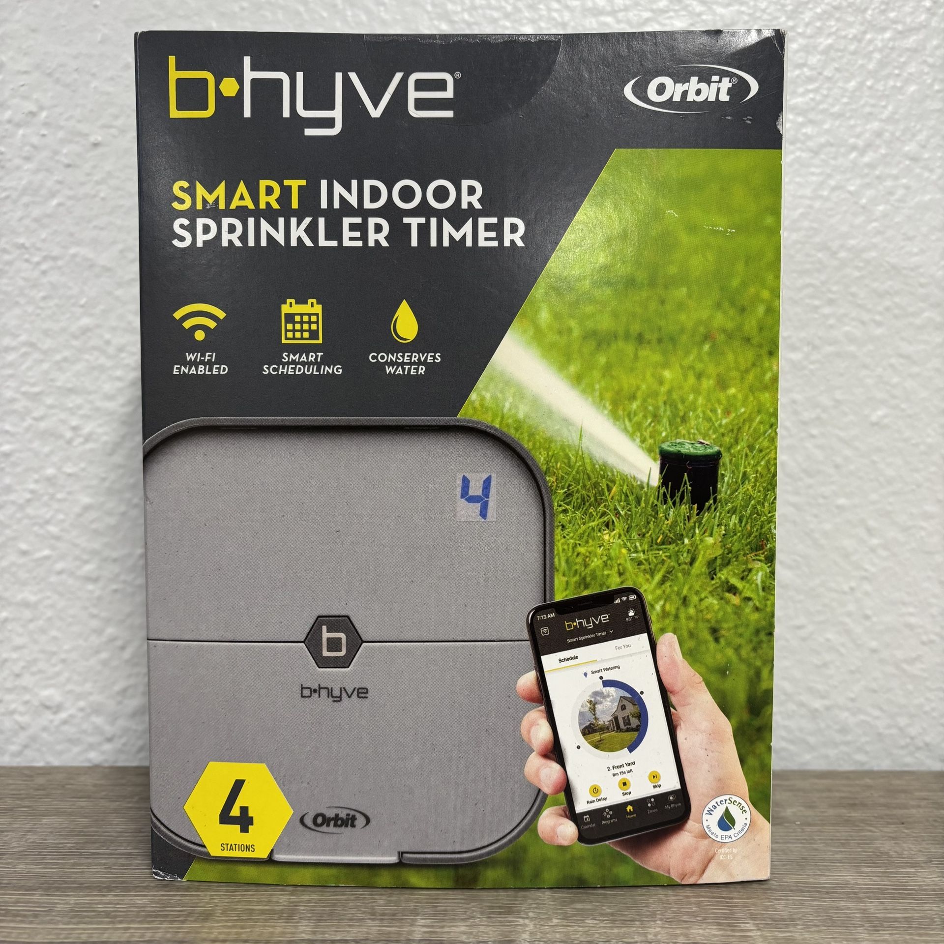 b-hyve four zone smart sprinkler timer indoors. Retails with tax $85. My price $57 item is brand new.