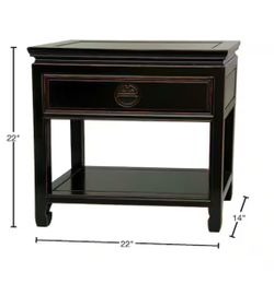 Red Lantern- Asian-Style Black Wood End Table with Drawer