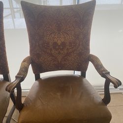Large Comfy Wood Leather Upholstery Dining Chairs 