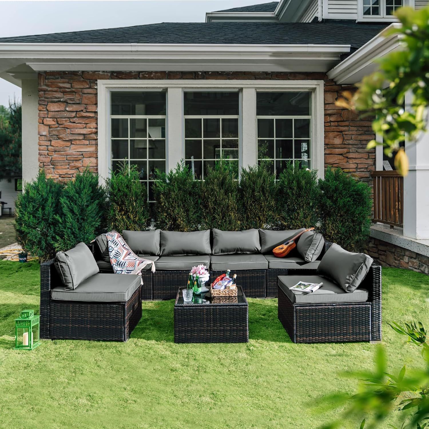 7pc Outdoor Patio Furniture Sectional Couch