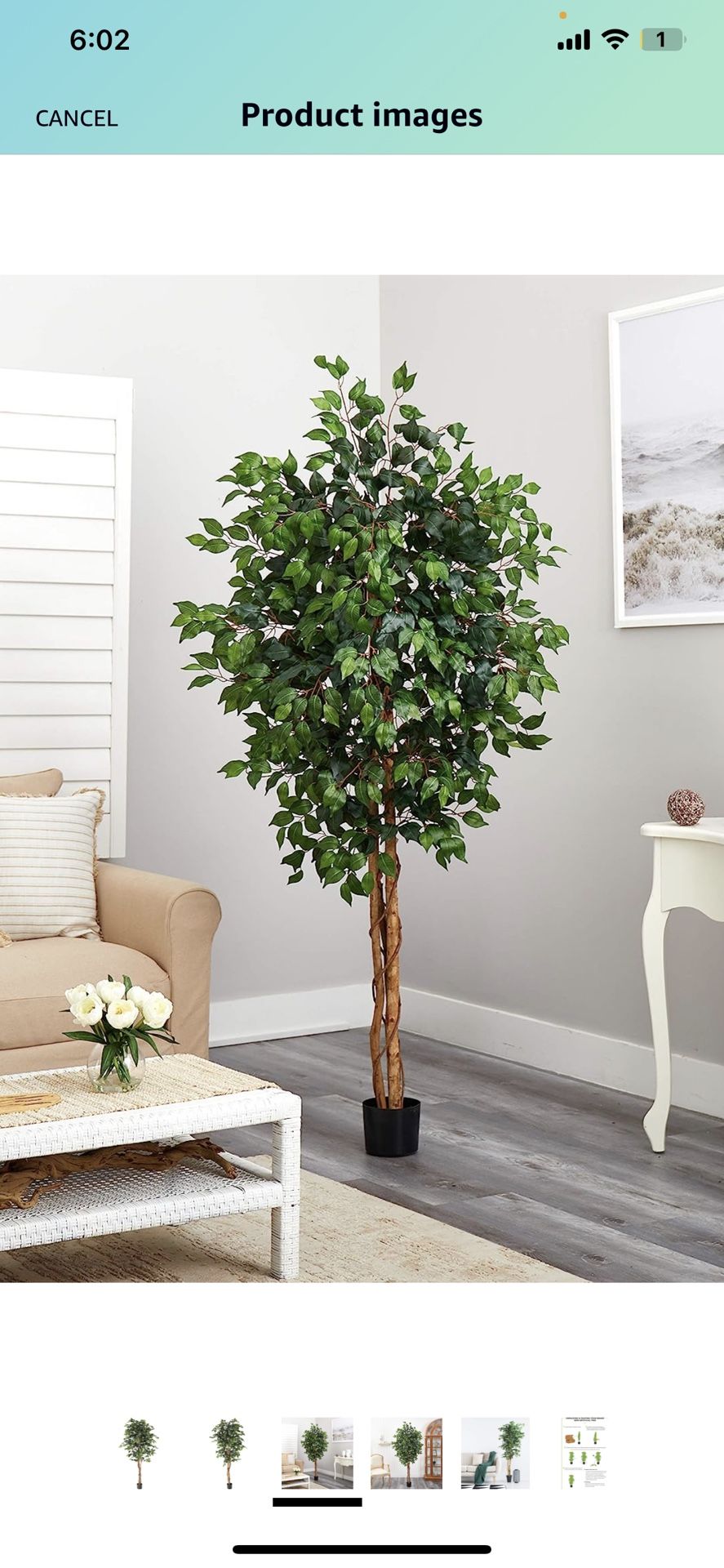 Nearly Natural Ficus Silk Artificial Tree 72in Green