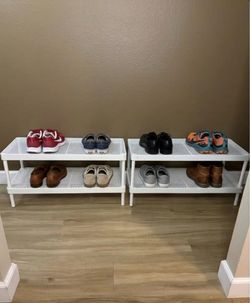 White Metal 2-Tier Shoe Rack Set of 2