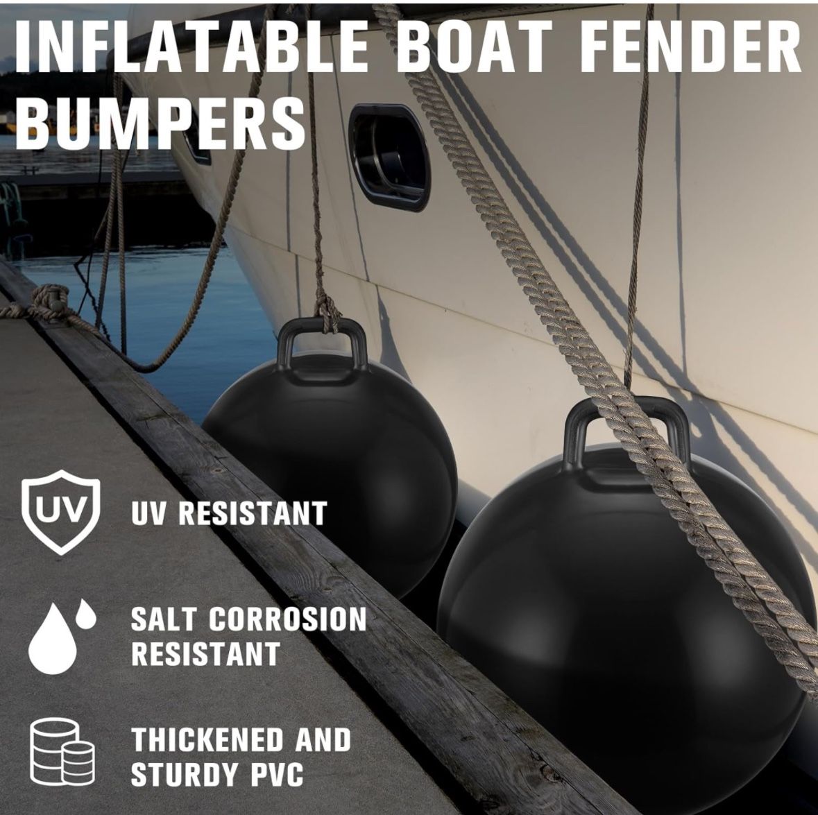 24'' Inflatable Boat Bumper for Docking Big Bumper Inflatable Round Ball Large Boat Buoys Bumpers for Marine Fishing Pontoon Yachts Tie up Raft $20 Lo