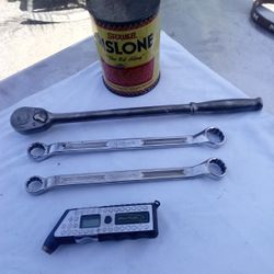 VINTAGE OIL CAN , TOOLS & AIR GAUGE 